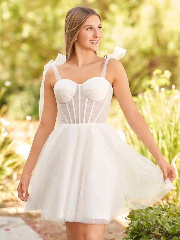 Jessalyn | A-Line Tie Shoulder Ivory Spraying Short Party Dress