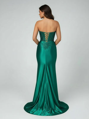 Burgundy Beaded Sweetheart Mermaid Long Prom Dress - KissProm