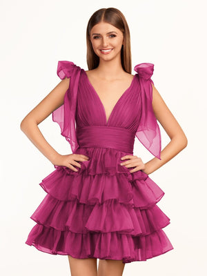 Joleen | Trendy  A-Line Royal Blue Tiered Homecoming Dress with Bow