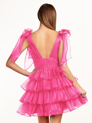 Joleen | Trendy  A-Line Royal Blue Tiered Homecoming Dress with Bow