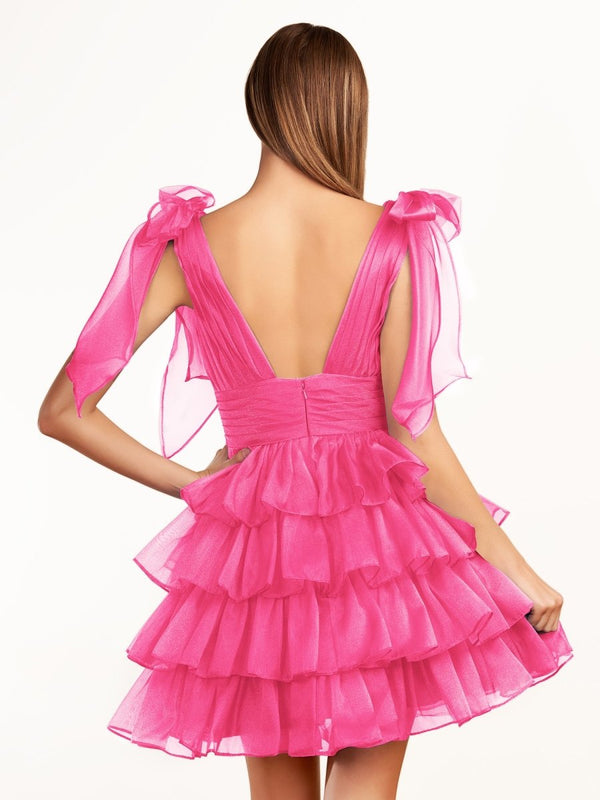 Joleen | Trendy  A-Line Royal Blue Tiered Homecoming Dress with Bow