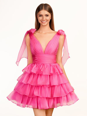 Joleen | Trendy  A-Line Royal Blue Tiered Homecoming Dress with Bow