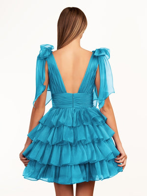 Joleen | Trendy  A-Line Royal Blue Tiered Homecoming Dress with Bow