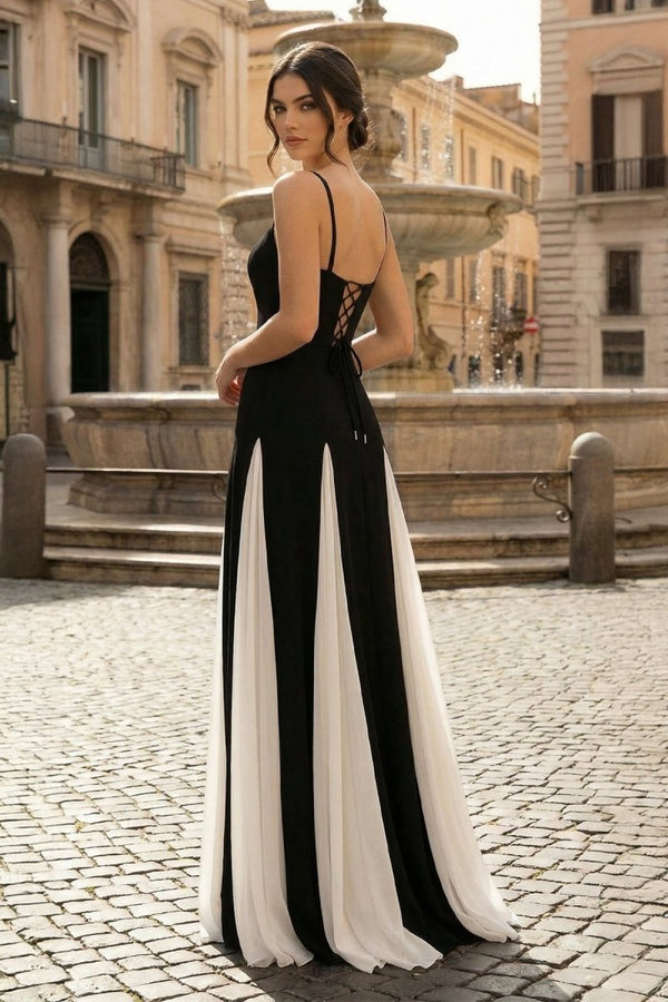 White - Spaghetti Straps Sleeveless A Line Satin Long Prom Dresses - KissProm