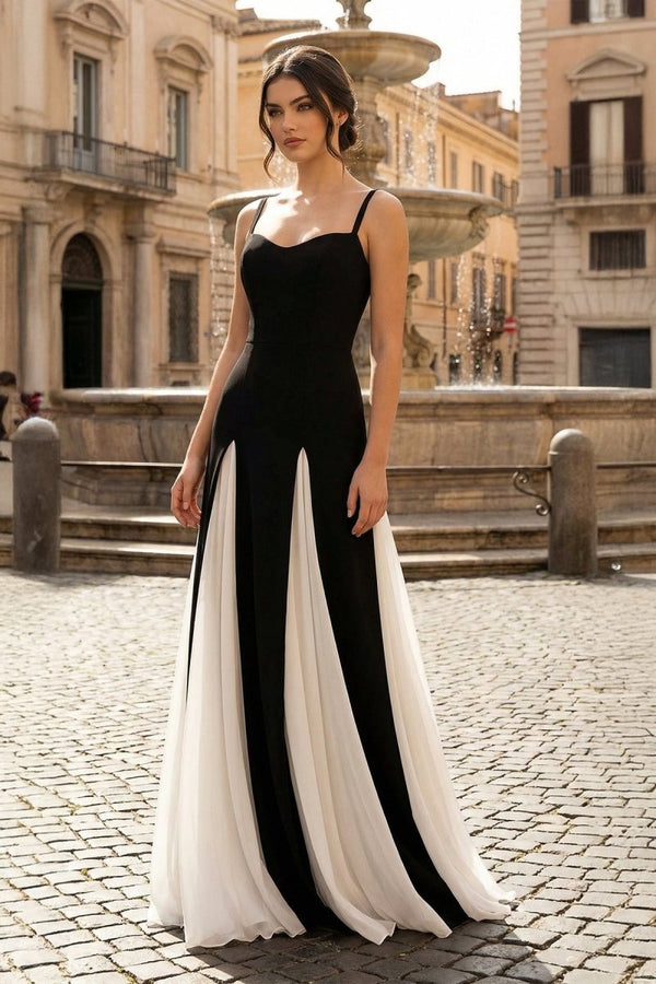 White - Spaghetti Straps Sleeveless A Line Satin Long Prom Dresses - KissProm