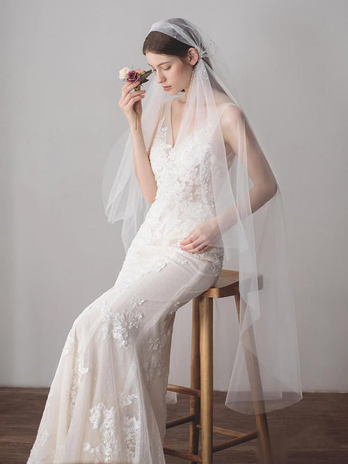 Knee Length Juliet Cap Veils Asymmetrical Hem Bridal Veil - KissProm
