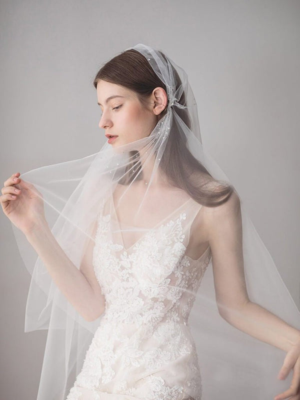 Knee Length Juliet Cap Veils Asymmetrical Hem Bridal Veil - KissProm