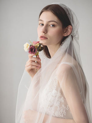 Knee Length Juliet Cap Veils Asymmetrical Hem Bridal Veil - KissProm