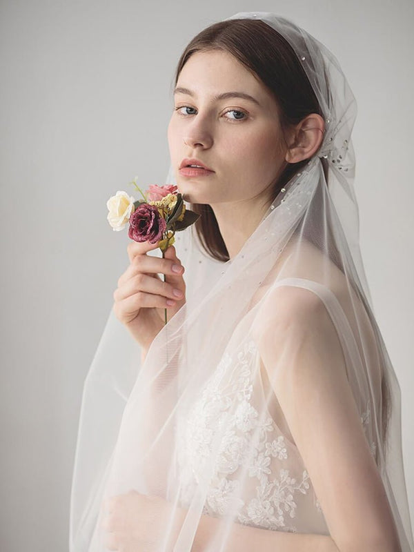 Knee Length Juliet Cap Veils Asymmetrical Hem Bridal Veil - KissProm