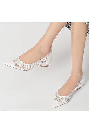 Lace Cocktail Pointed Toe Flats - KissProm