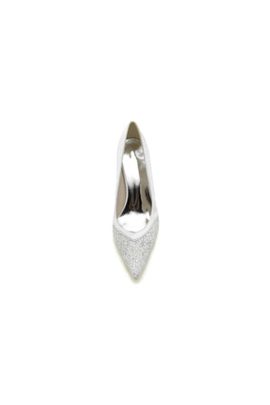 Lace Pointed Toe Beaded Satin Wedding Shoes - KissProm