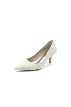 Lace Pointed Toe Kitten Heels - KissProm