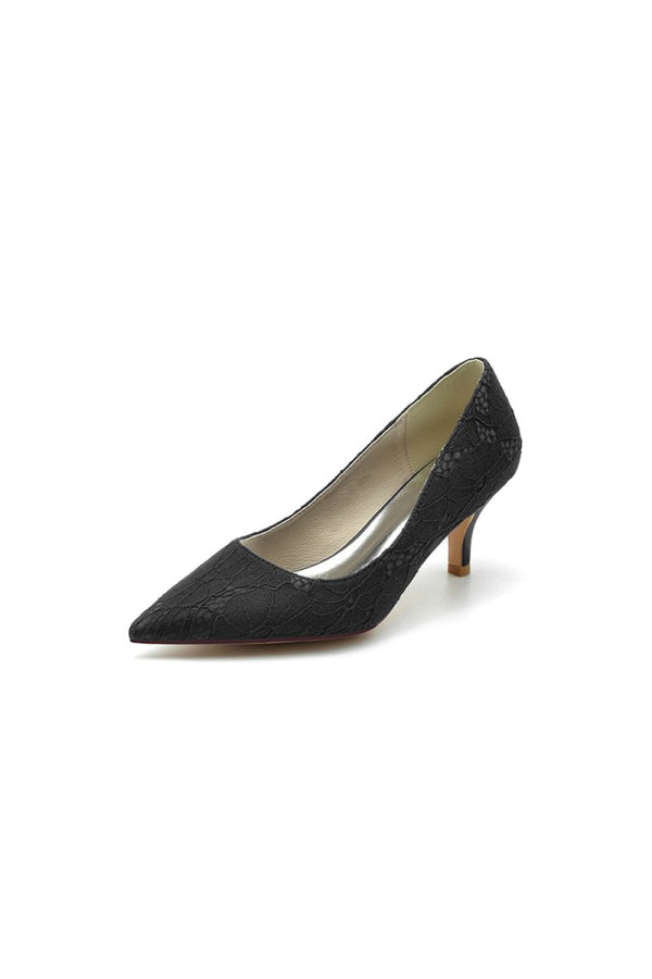 Lace Pointed Toe Kitten Heels - KissProm