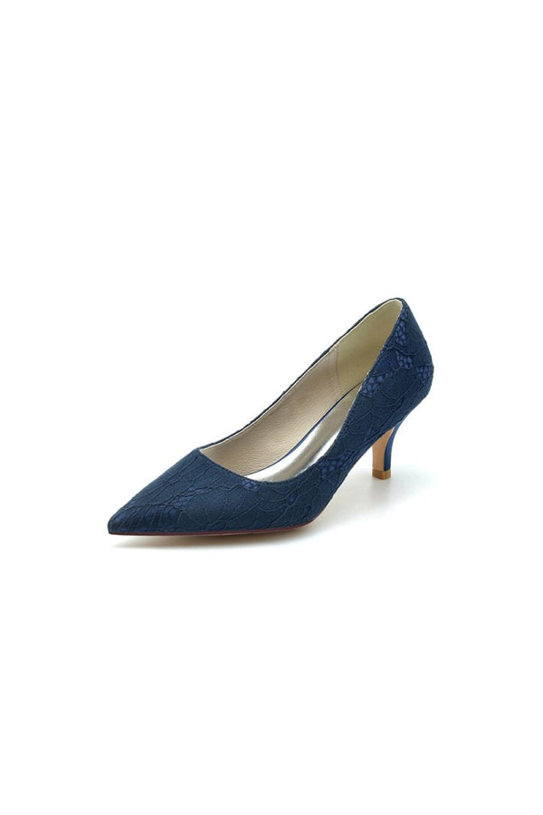 Lace Pointed Toe Kitten Heels - KissProm