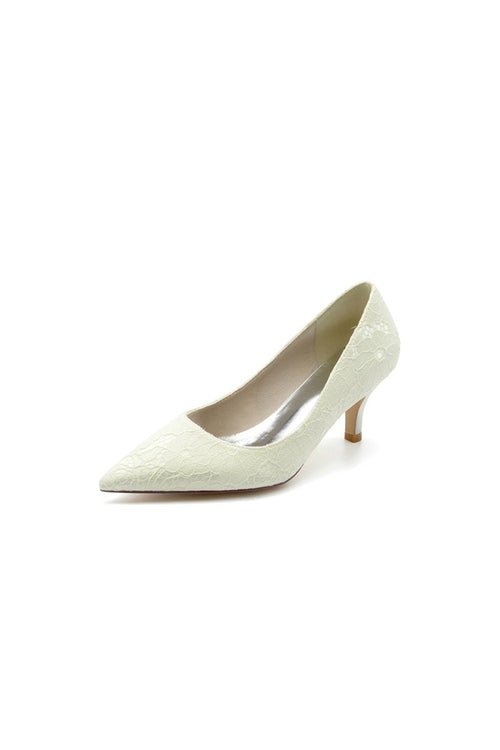 Lace Pointed Toe Kitten Heels - KissProm