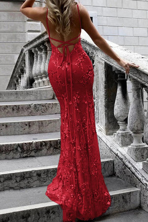 Lace-Up Mermaid Long Gold Prom Dress with Sequins – Prom Dress by KissProm | Available at KissProm
