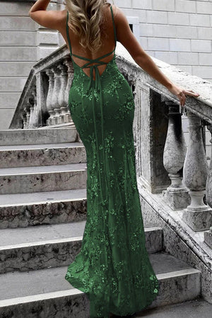 Lace-Up Mermaid Long Gold Prom Dress with Sequins – Prom Dress by KissProm | Available at KissProm