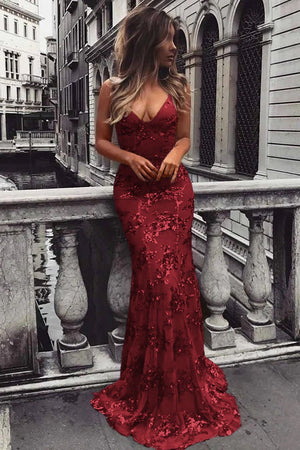 Lace-Up Mermaid Long Gold Prom Dress with Sequins – Prom Dress by KissProm | Available at KissProm