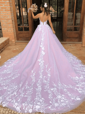 Light Purple Sleeveless A Line V-Neck Lace Wedding Dresses – Wedding Dresses by KissProm | Available at KissProm