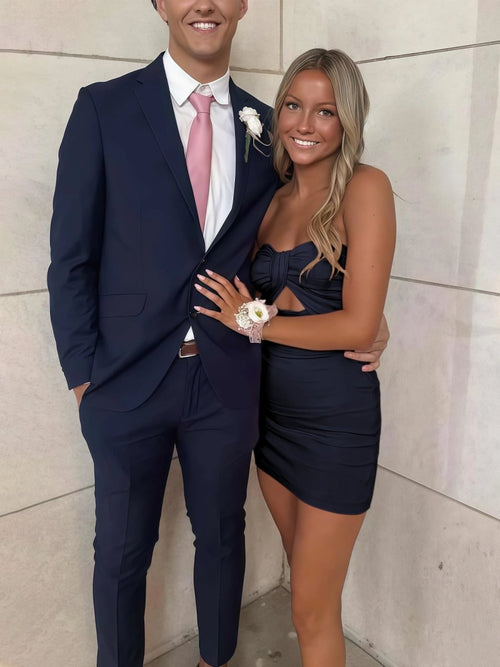 Gali | Navy Blue - Strapless A Line Short Homecoming Dresses