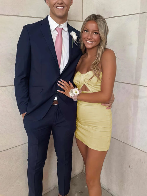 Gali | Yellow - Strapless A Line Short Homecoming Dresses