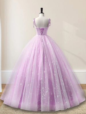 Lilac A-Line Tulle Long Sleeveless Quinceanera Dresses