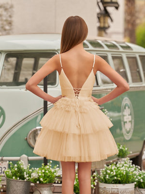 Layla | A-Line Deep V Neck Tiered Short Homecoming Dress