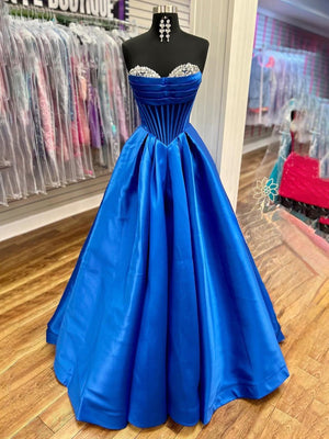 A-Line Beaded Sweetheart Royal Blue Satin Prom Dress – Prom Dresses by KissProm | Available at KissProm
