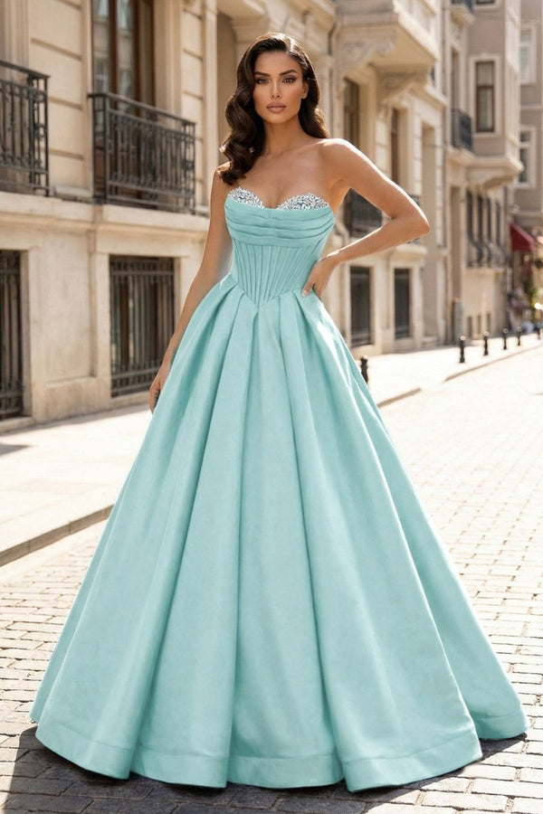 A-Line Beaded Sweetheart Royal Blue Satin Prom Dress – Prom Dresses by KissProm | Available at KissProm