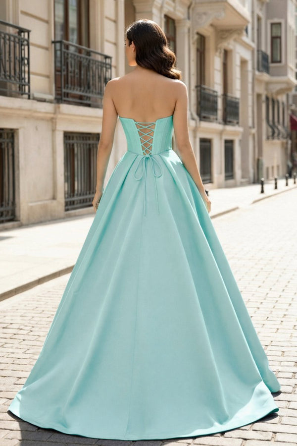 A-Line Beaded Sweetheart Royal Blue Satin Prom Dress – Prom Dresses by KissProm | Available at KissProm