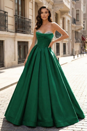 A-Line Beaded Sweetheart Royal Blue Satin Prom Dress – Prom Dresses by KissProm | Available at KissProm
