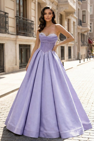 A-Line Beaded Sweetheart Royal Blue Satin Prom Dress – Prom Dresses by KissProm | Available at KissProm