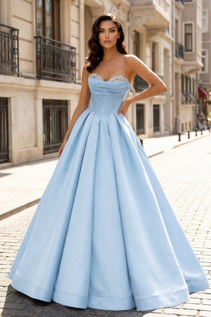 A-Line Beaded Sweetheart Royal Blue Satin Prom Dress – Prom Dresses by KissProm | Available at KissProm