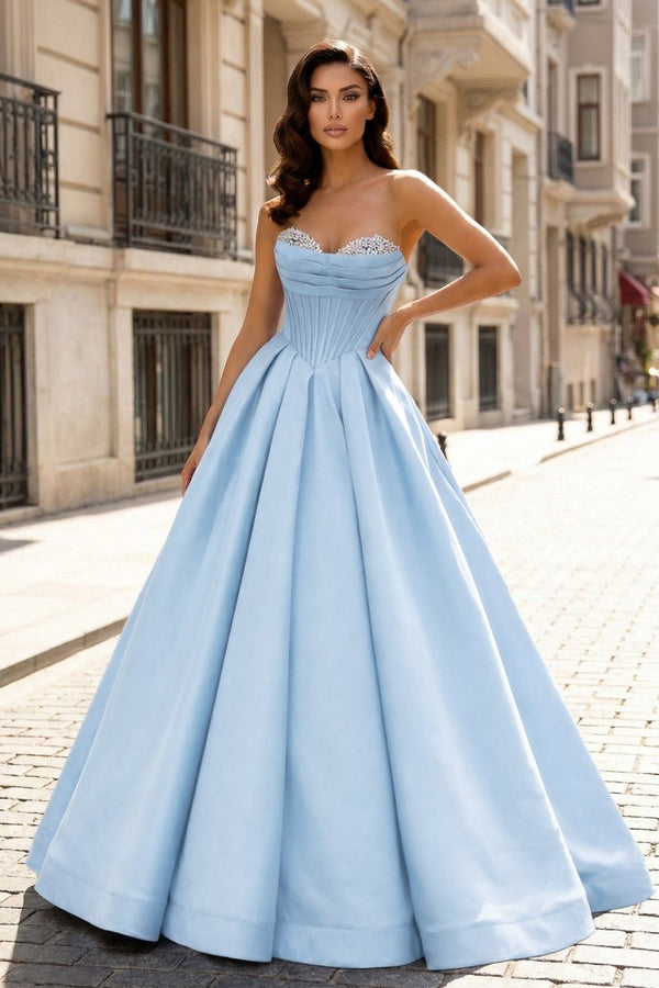 A-Line Beaded Sweetheart Royal Blue Satin Prom Dress – Prom Dresses by KissProm | Available at KissProm