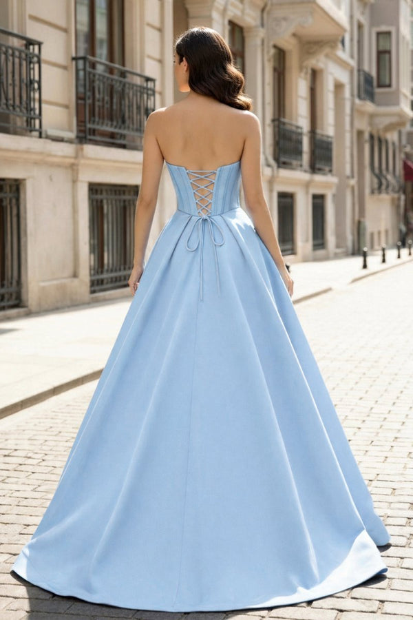 A-Line Beaded Sweetheart Royal Blue Satin Prom Dress – Prom Dresses by KissProm | Available at KissProm