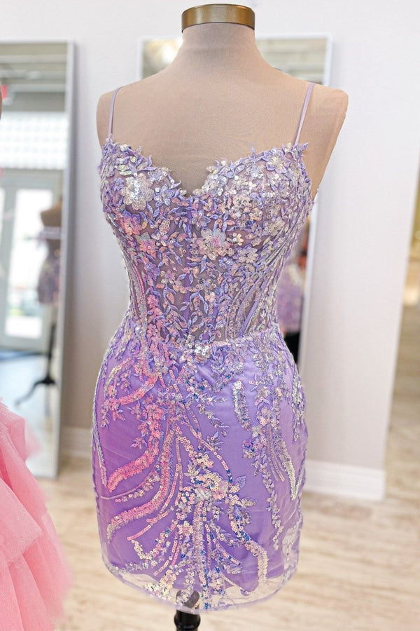 Carlene | Light Blue Sequin Lace Sweetheart Fitted Short Homecoming Dress