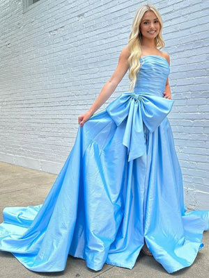 Maisie |A-line Strapless Taffeta Long Prom Dress With Slit
