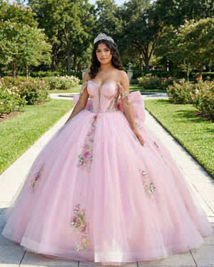Pink - Off-The-Shoulder Tulle Appliqued Quinceanera Dress With Bow – Quinceanera Dresses by KissProm | Available at KissProm
