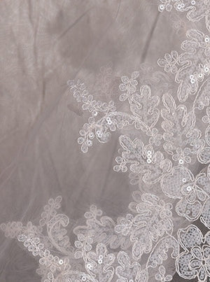 Vintage One Tier Lace Edge With Tulle Wedding Veil - KissProm