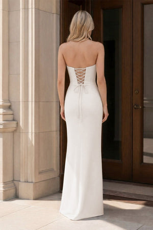 Yellow Strapless Sheath Satin Long Formal Prom Dresses With Bow – Prom Dress by KissProm | Available at KissProm