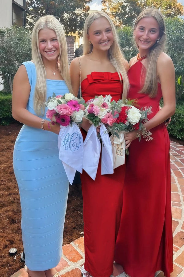 Yellow Strapless Sheath Satin Long Formal Prom Dresses With Bow – Prom Dress by KissProm | Available at KissProm