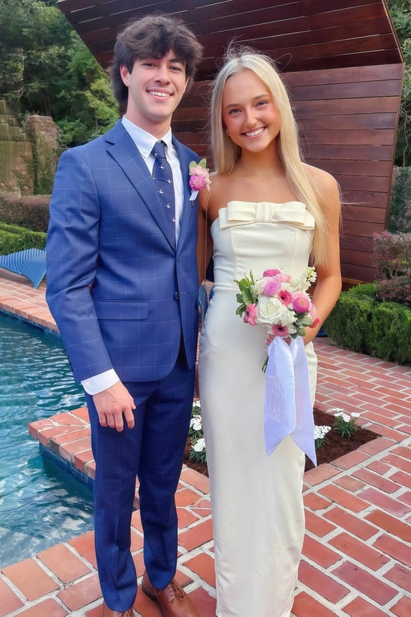 Yellow Strapless Sheath Satin Long Formal Prom Dresses With Bow – Prom Dress by KissProm | Available at KissProm