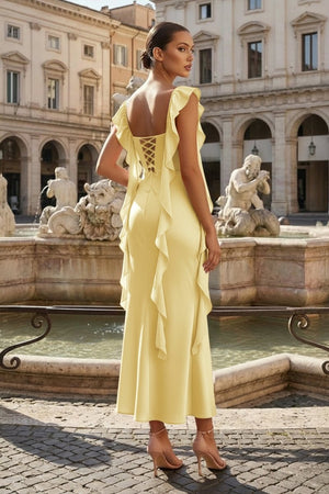 Pink - Sheath Cowl Neck Satin Pleated Formal Prom Dresses With Ruffles - KissProm