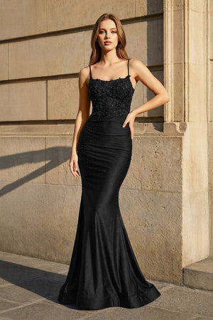 Mermaid Spaghetti Straps Dark Green Long Prom Dress with Appliques - KissProm
