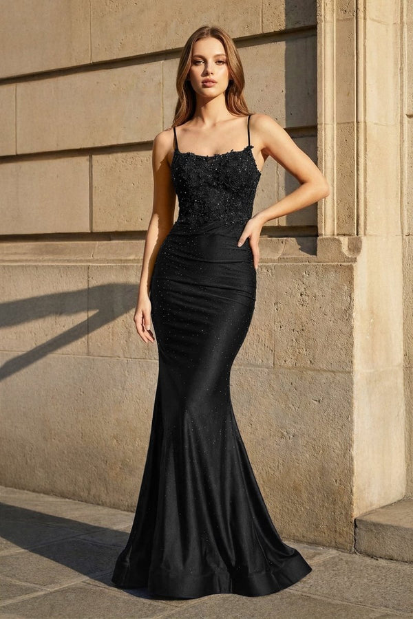 Mermaid Spaghetti Straps Dark Green Long Prom Dress with Appliques - KissProm