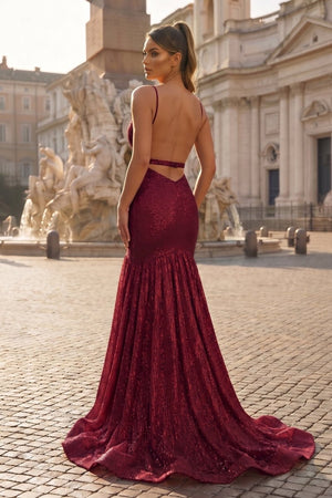 Mermaid Orange Spaghetti Straps Sequins Prom Dress - KissProm
