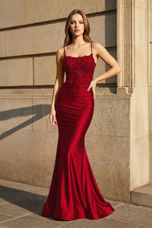 Mermaid Spaghetti Straps Dark Green Long Prom Dress with Appliques - KissProm