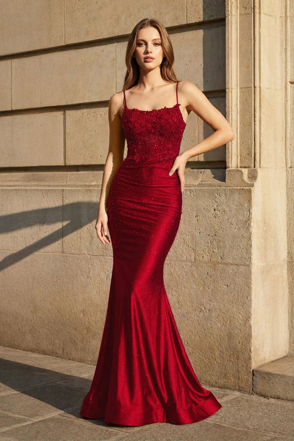 Mermaid Spaghetti Straps Dark Green Long Prom Dress with Appliques - KissProm