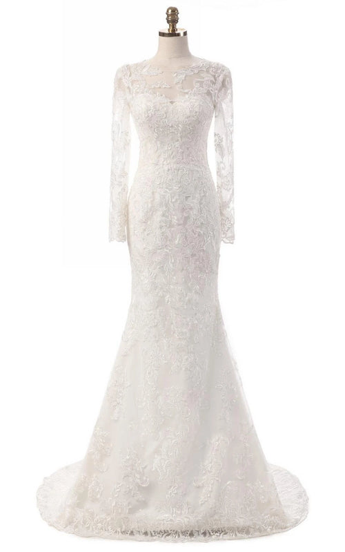 Mermaid Long Sleeve Lace Dress With Embroideries Illusion
