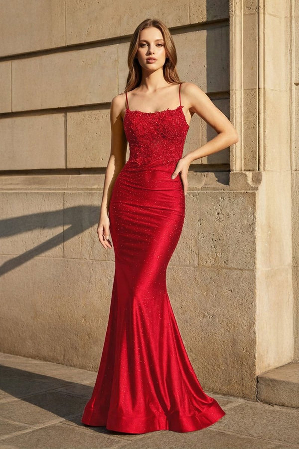 Mermaid Spaghetti Straps Dark Green Long Prom Dress with Appliques - KissProm